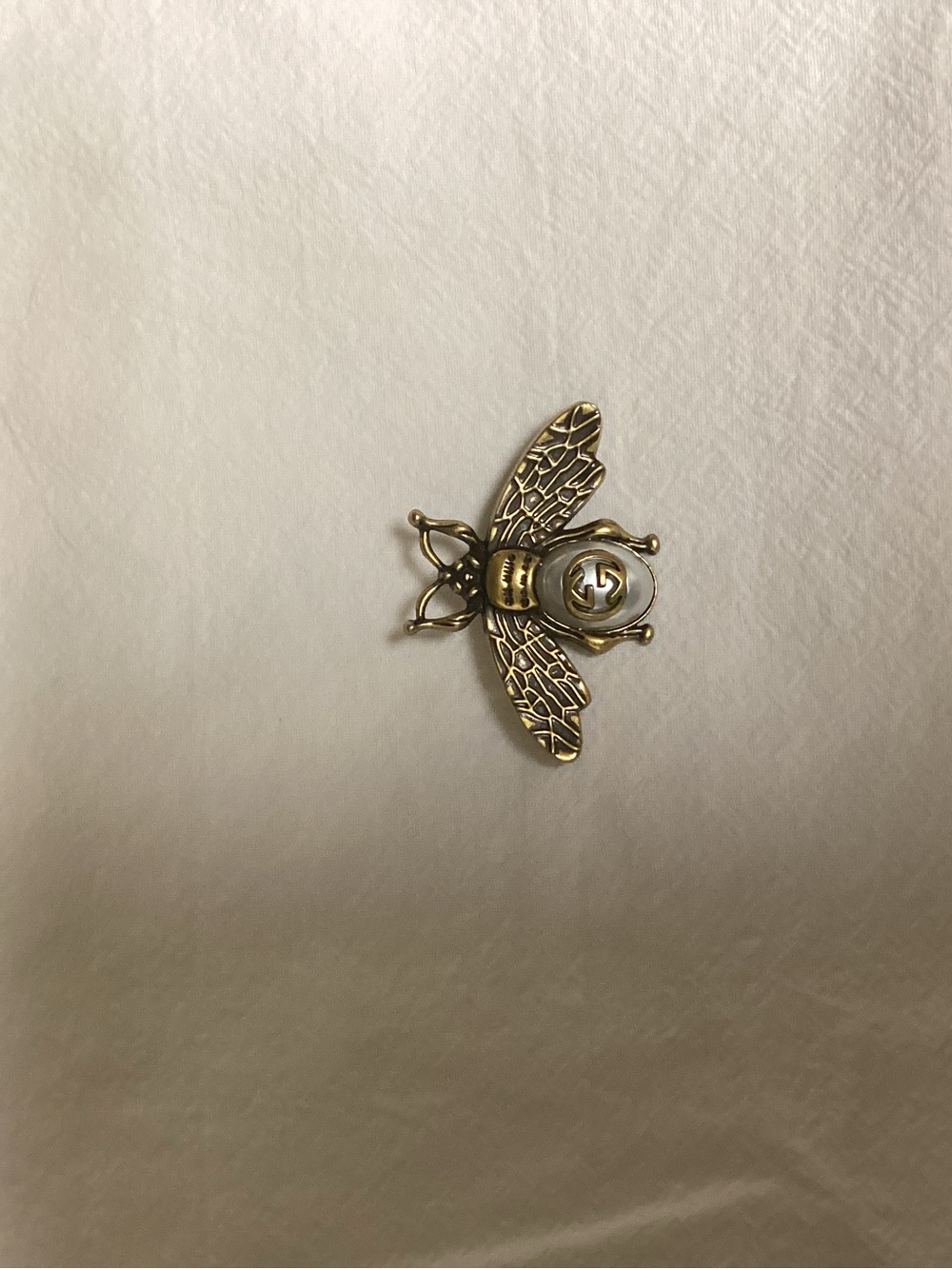 Gucci Gold Bee Brooch with Pearl Logo